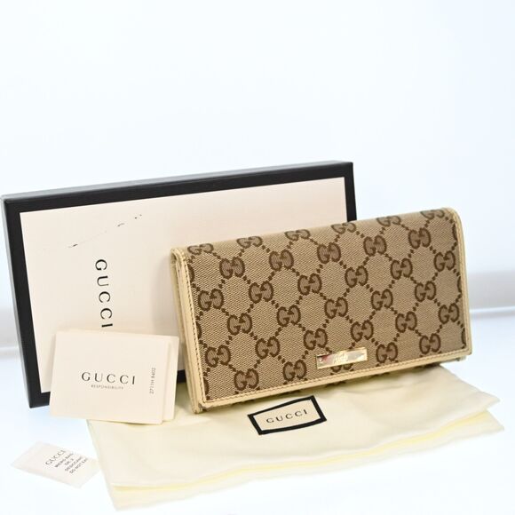 Gucci Gg Canvas Leather Long Wallet #155808G12B - Picture 1 of 15